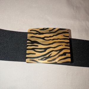 Vintage Black and Gold Elastic Belt with Tiger Print